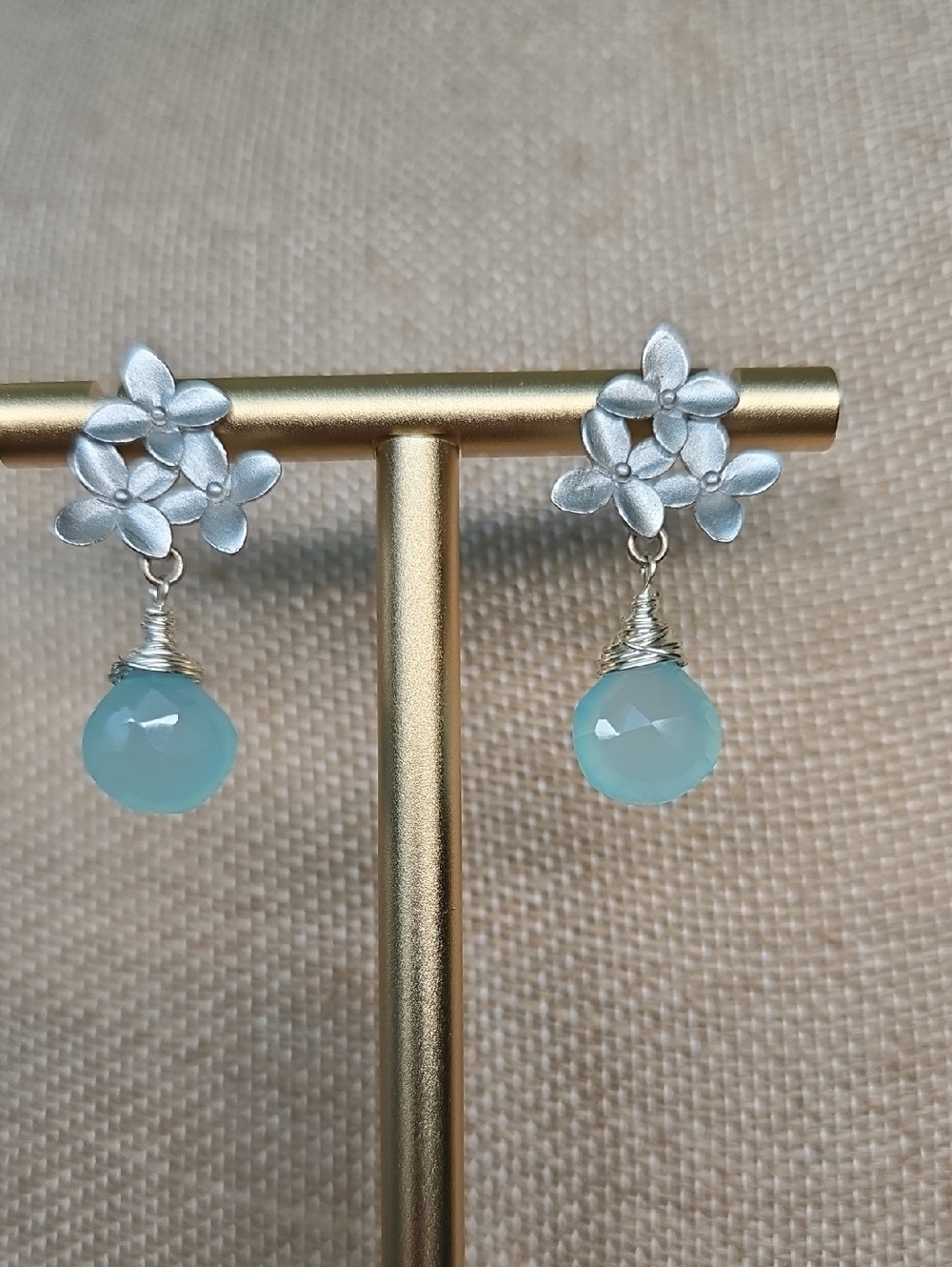 Unbranded Silver Floral Drop Earrings with Aqua Blue Gemstones